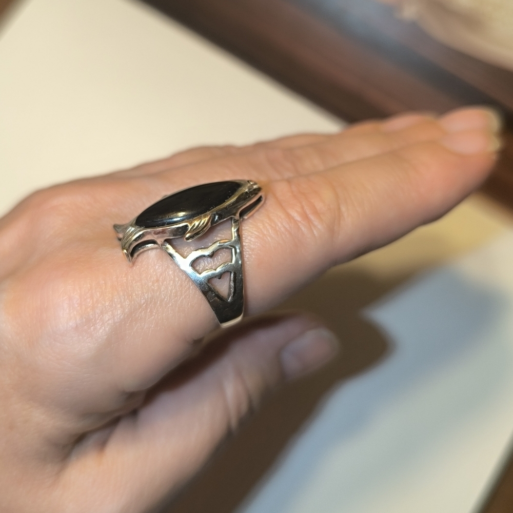 Large Textured Fish Black Onyx Sterling Silver Men Unisex Ring Size 10 - Picture 15 of 17